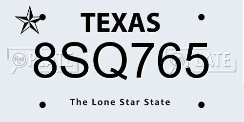 8SQ765 Texas License Plate