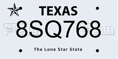 8SQ768 Texas License Plate