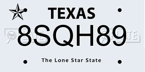 8SQH89 Texas License Plate