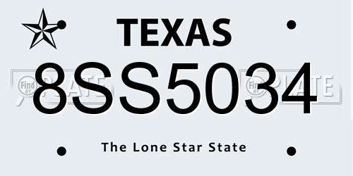 8SS5034 Texas License Plate