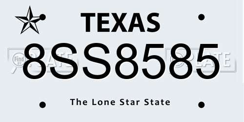 8SS8585 Texas License Plate