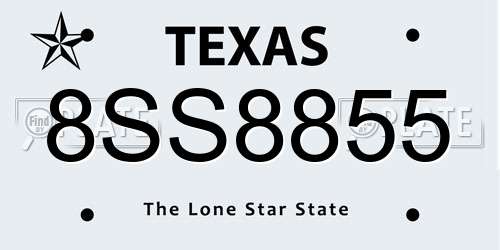 8SS8855 Texas License Plate