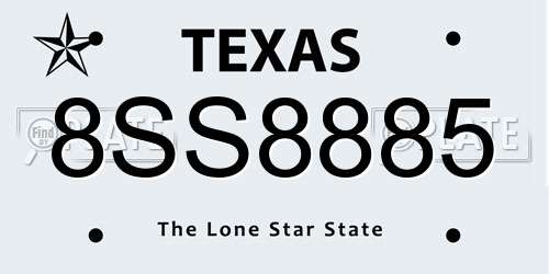 8SS8885 Texas License Plate