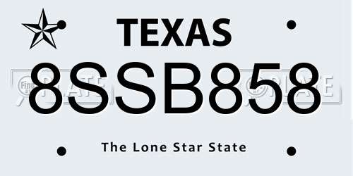 8SSB858 Texas License Plate