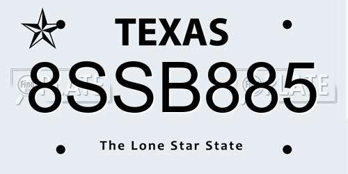 8SSB885 Texas License Plate