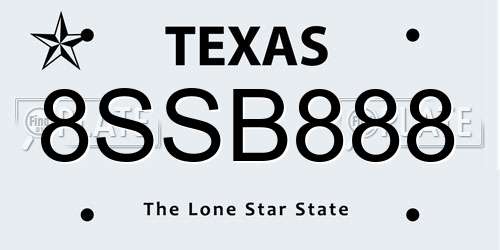 8SSB888 Texas License Plate