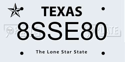 8SSE80 Texas License Plate
