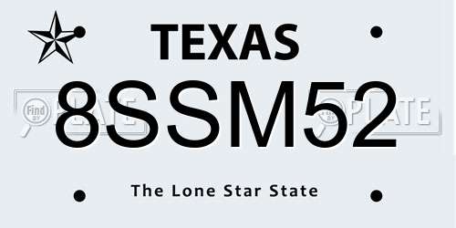 8SSM52 Texas License Plate