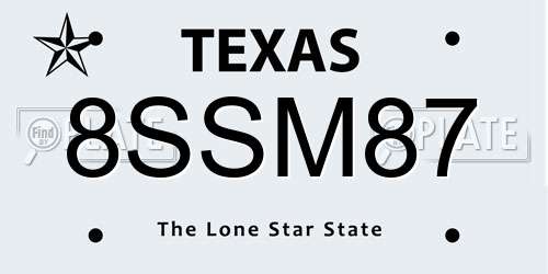 8SSM87 Texas License Plate