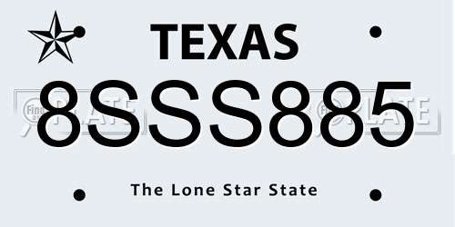 8SSS885 Texas License Plate