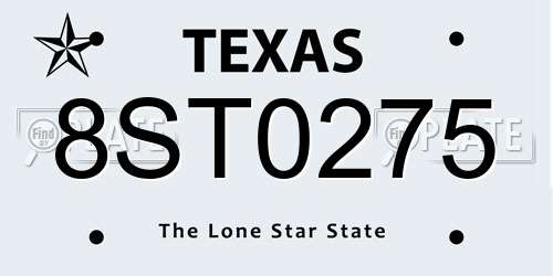 8ST0275 Texas License Plate