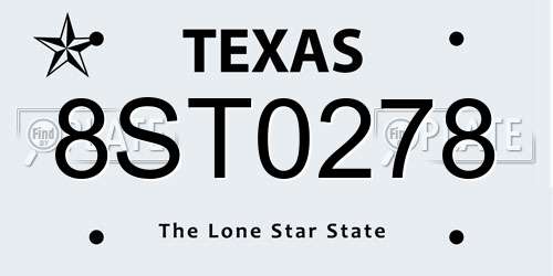8ST0278 Texas License Plate