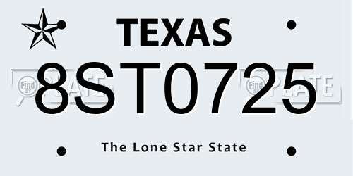 8ST0725 Texas License Plate