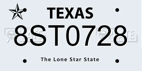 8ST0728 Texas License Plate