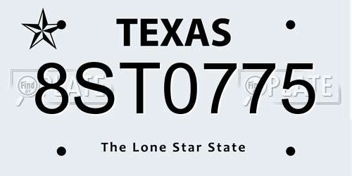 8ST0775 Texas License Plate