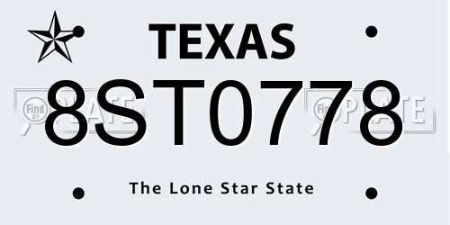 8ST0778 Texas License Plate