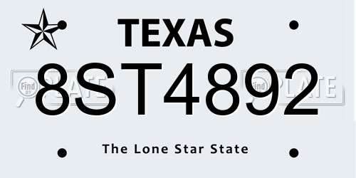 8ST4892 Texas License Plate