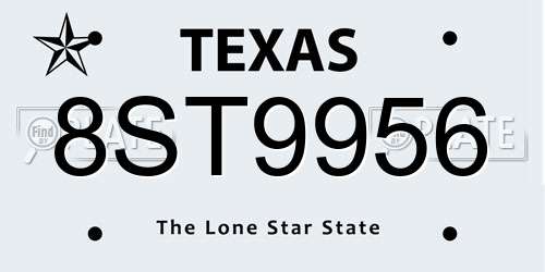 8ST9956 Texas License Plate