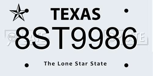 8ST9986 Texas License Plate
