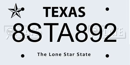 8STA892 Texas License Plate