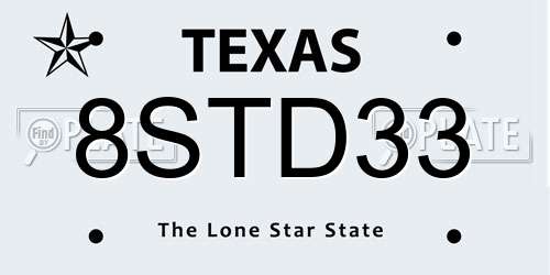 8STD33 Texas License Plate