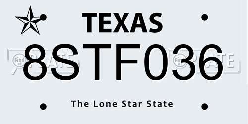8STF036 Texas License Plate