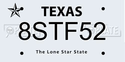 8STF52 Texas License Plate