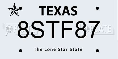 8STF87 Texas License Plate