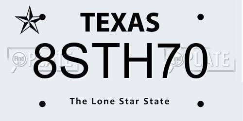 8STH70 Texas License Plate