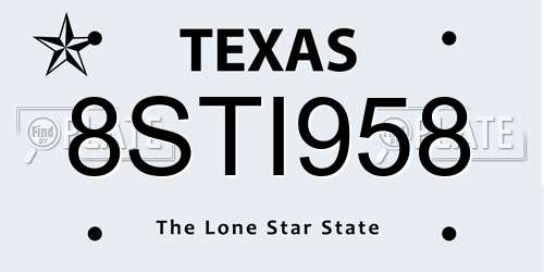 8STI958 Texas License Plate