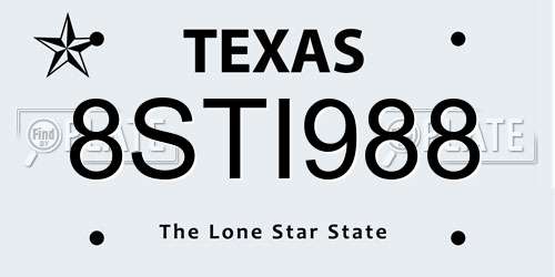 8STI988 Texas License Plate