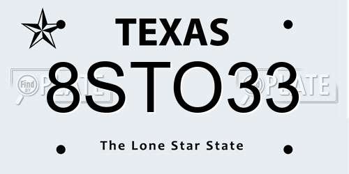 8STO33 Texas License Plate