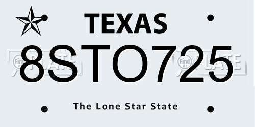 8STO725 Texas License Plate