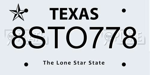 8STO778 Texas License Plate