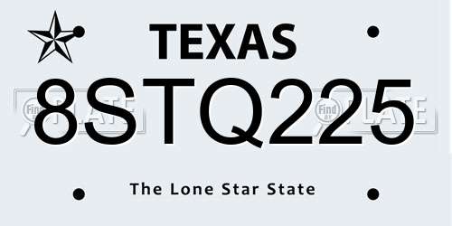 8STQ225 Texas License Plate