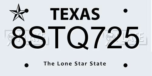 8STQ725 Texas License Plate