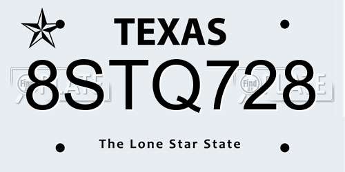 8STQ728 Texas License Plate