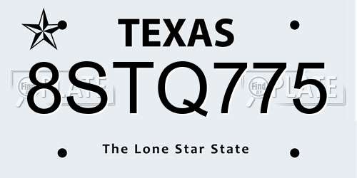 8STQ775 Texas License Plate