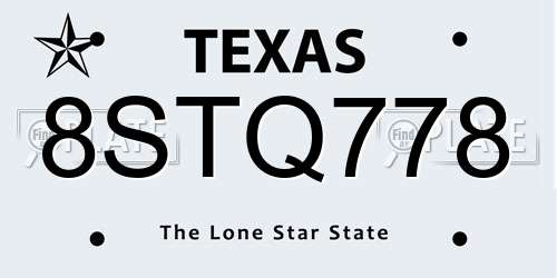 8STQ778 Texas License Plate