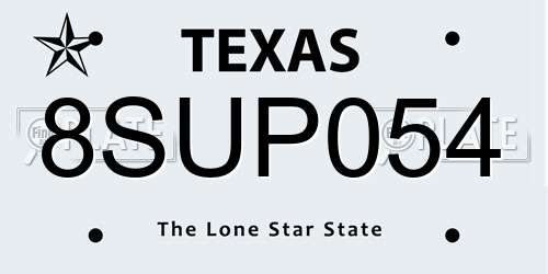 8SUP054 Texas License Plate