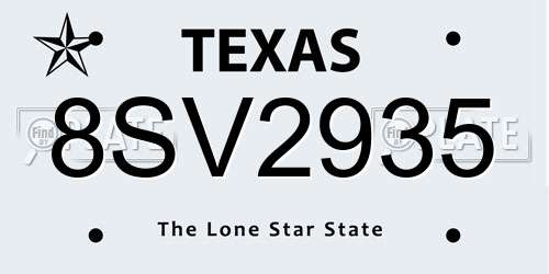8SV2935 Texas License Plate