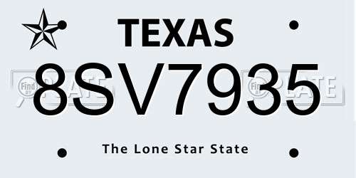 8SV7935 Texas License Plate