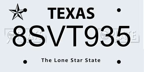 8SVT935 Texas License Plate