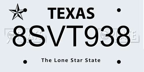 8SVT938 Texas License Plate