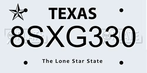 8SXG330 Texas License Plate