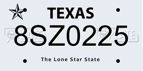 8SZ0225 Texas License Plate