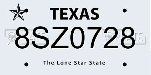 8SZ0728 Texas License Plate