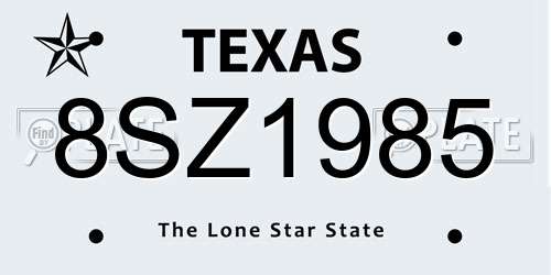 8SZ1985 Texas License Plate