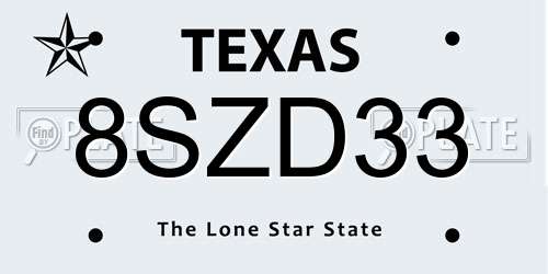 8SZD33 Texas License Plate