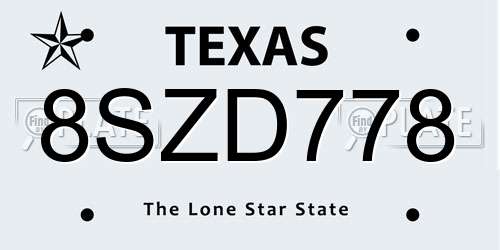 8SZD778 Texas License Plate